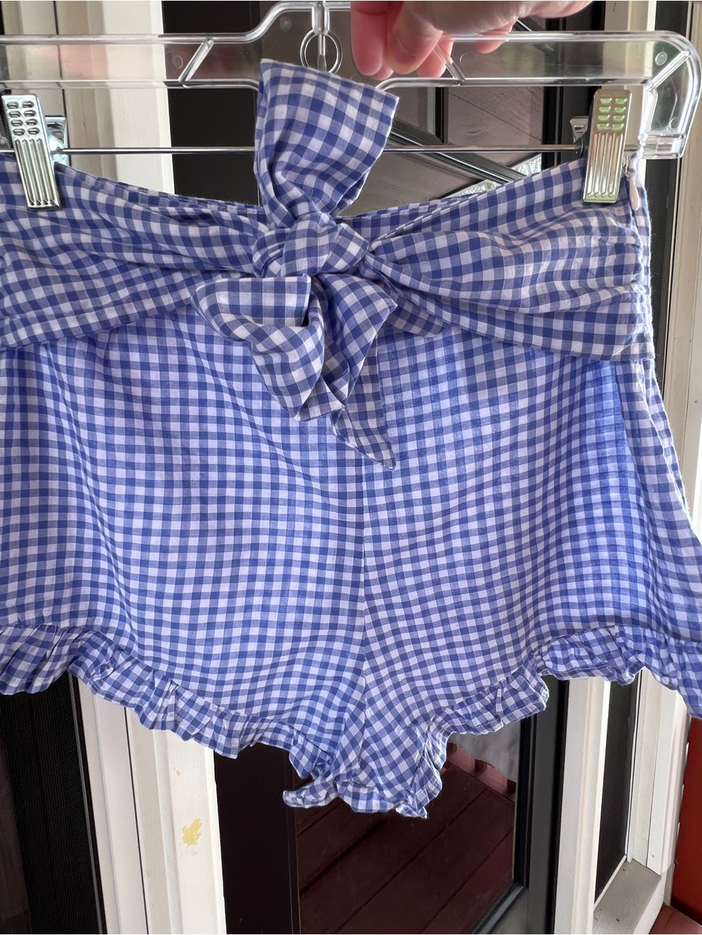 H&M Blue Gingham High-Waist Tie-Front Shorts - Picture 5 of 5